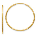 14k 1.2x25mm Satin Diamond-cut Endless Tube Hoop Earrings, 25 x 2 mm