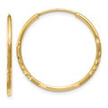 14k 1.2x20mm Satin Diamond-cut Endless Tube Hoop Earrings, 20 x 1.25 mm