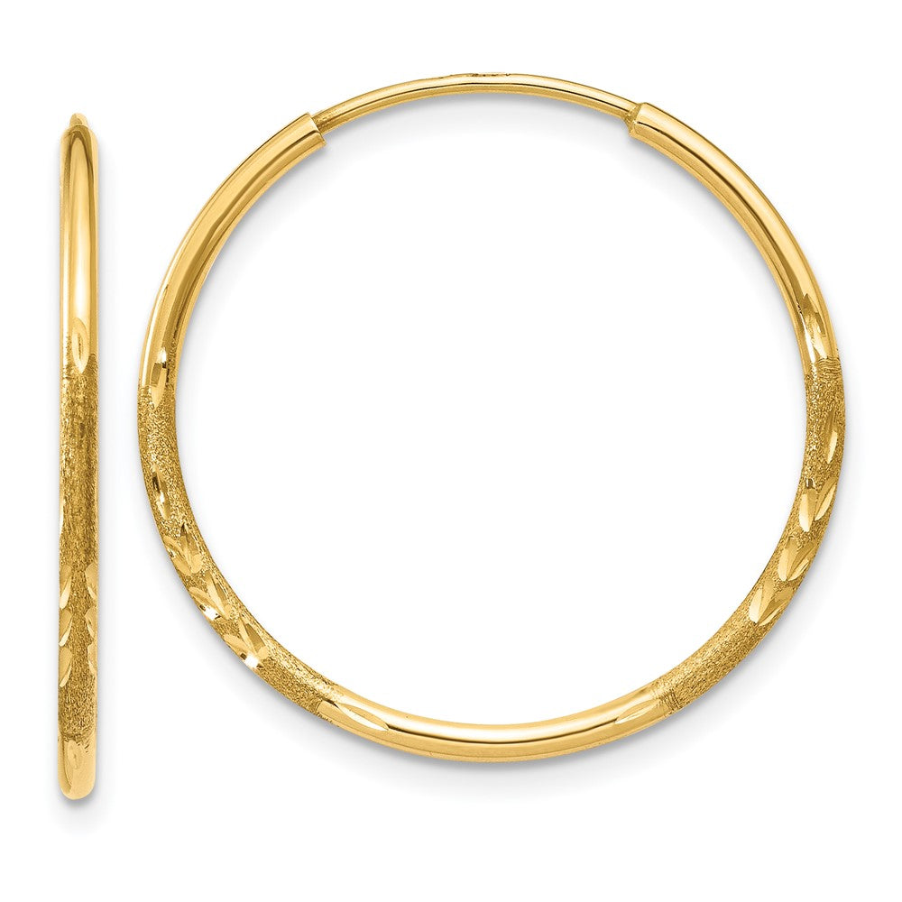 14k 1.2x20mm Satin Diamond-cut Endless Tube Hoop Earrings, 20 x 1.25 mm