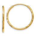 14k 1.2x17mm Satin Diamond-cut Endless Tube Hoop Earrings, 18 x 1.25 mm