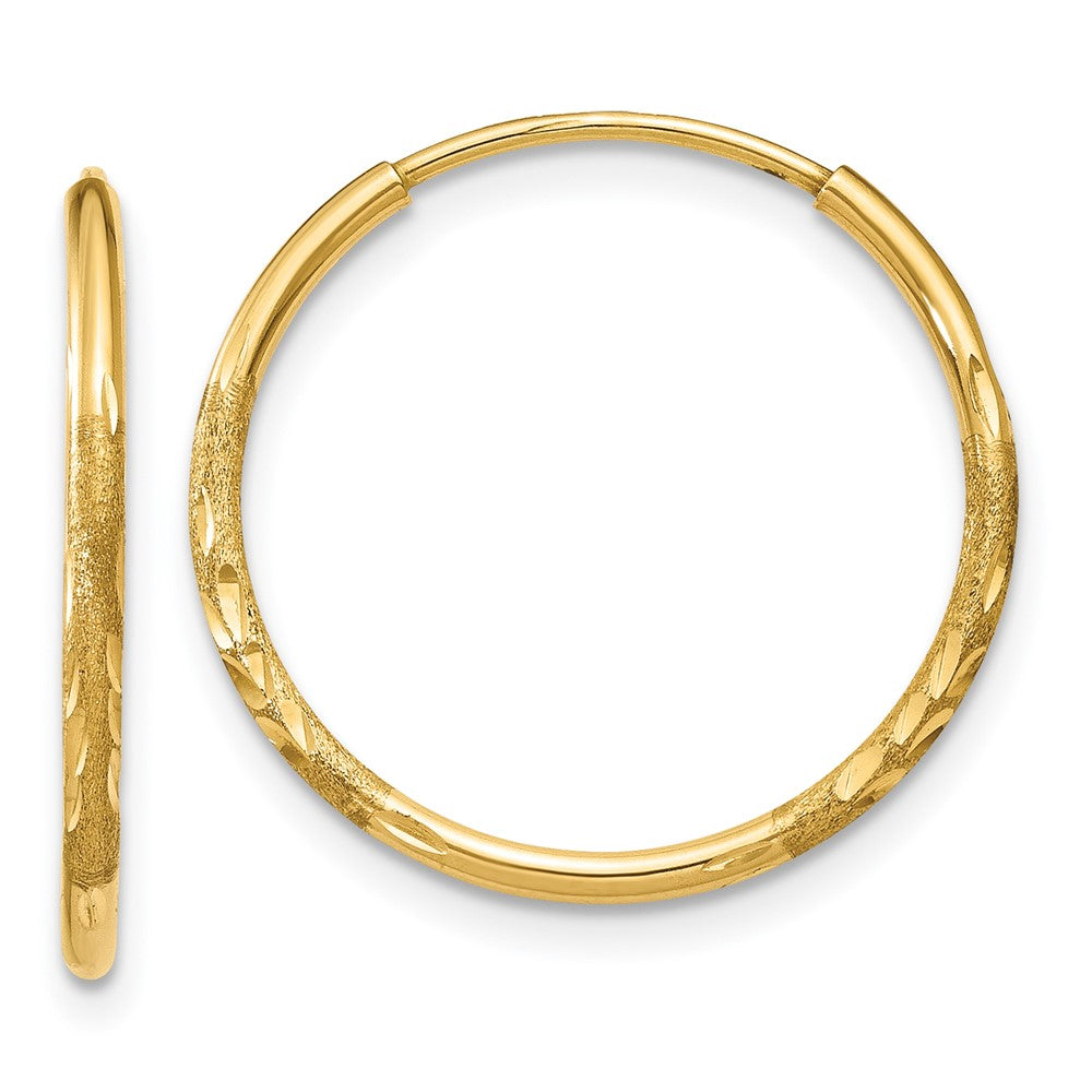 14k 1.2x17mm Satin Diamond-cut Endless Tube Hoop Earrings, 18 x 1.25 mm