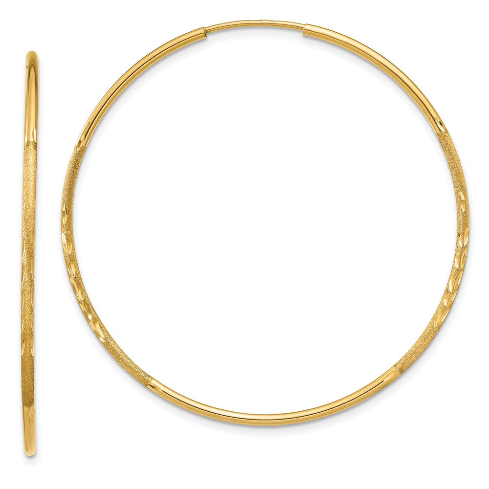 14k 1.2x40mm Satin Diamond-cut Endless Tube Hoop Earrings, 40 x 1.25 mm