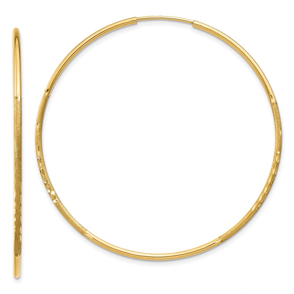 14k 1.2x45mm Satin Diamond-cut Endless Tube Hoop Earrings, 45 x 1.25 mm
