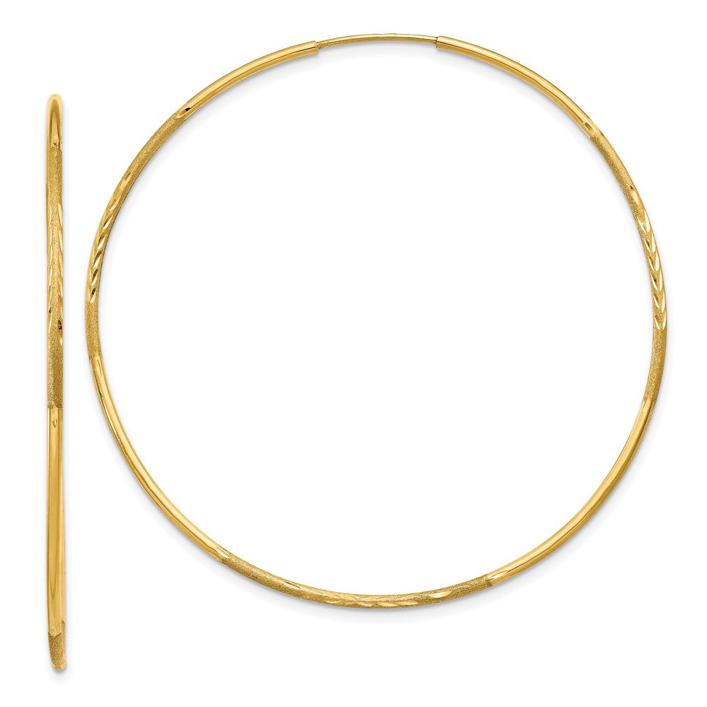 14k 1.2x50mm Satin Diamond-cut Endless Tube Hoop Earrings, 50 x 1.25 mm