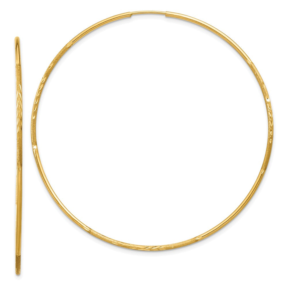 14k 1.2x60mm Satin Diamond-cut Endless Tube Hoop Earrings, 60 x 1.25 mm