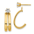 14K Polished J-Hoop Jackets with 4mm CZ Stud Earrings, 18 x 9 mm