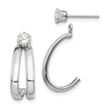 14K White Gold Polished J-Hoop Jackets with 4mm CZ Stud Earrings, 18 x 9 mm