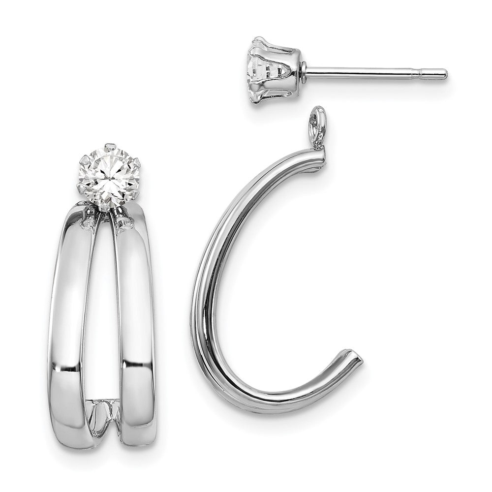 14K White Gold Polished J-Hoop Jackets with 4mm CZ Stud Earrings, 18 x 9 mm