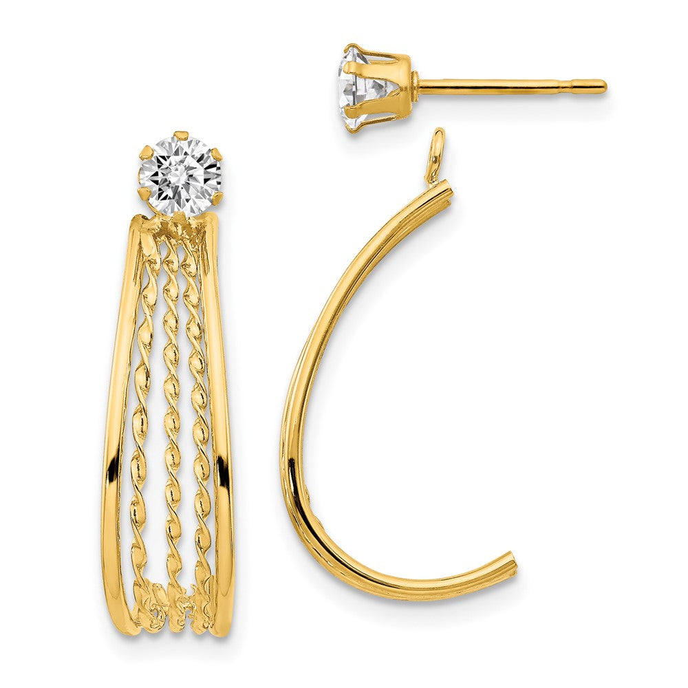 14K Polished J-Hoop Jackets with 4mm CZ Stud Earrings, 21 x 8 mm