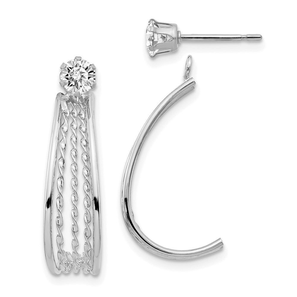 14K White Gold Polished J-Hoop Jackets with 4mm CZ Stud Earrings, 21 x 8 mm