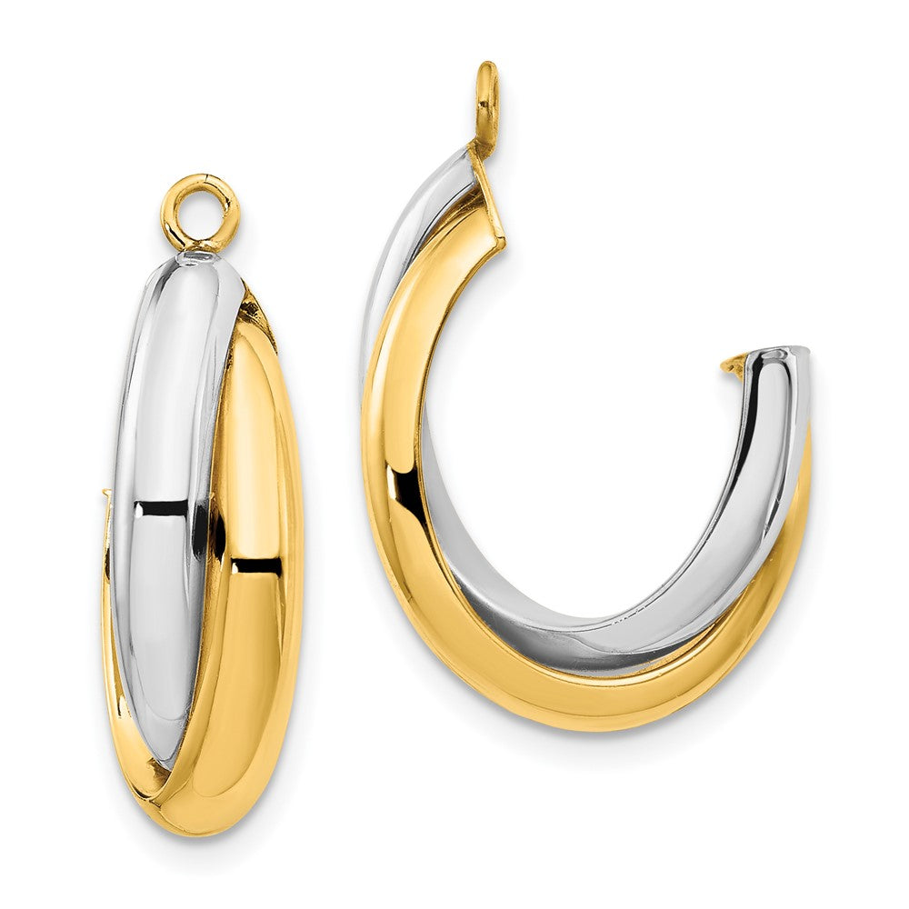 14k Two-tone Polished Double J-Hoop Earring Jackets, 20 x 8 mm