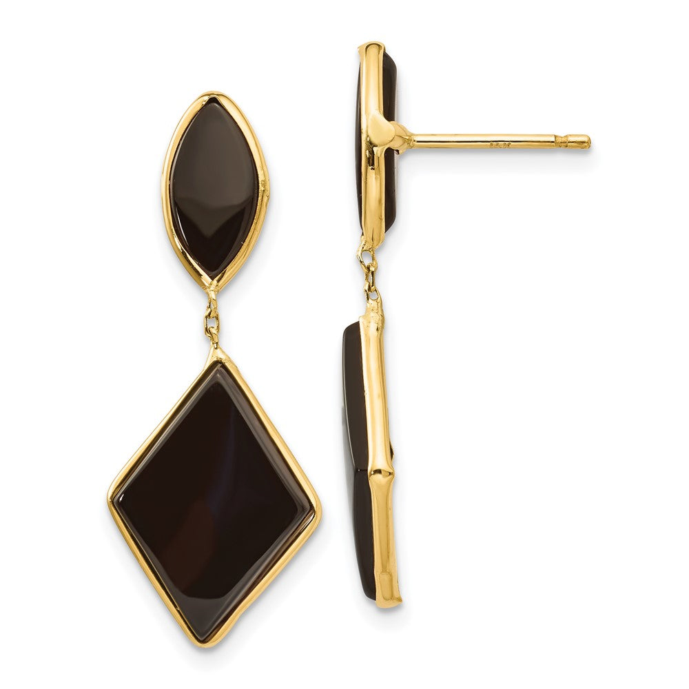 14k Black Onyx Dangle Post Earrings, 32 x 11 mm