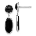 14k White Gold Black Onyx Oval Dangle Post Earrings, 25 x 6 mm