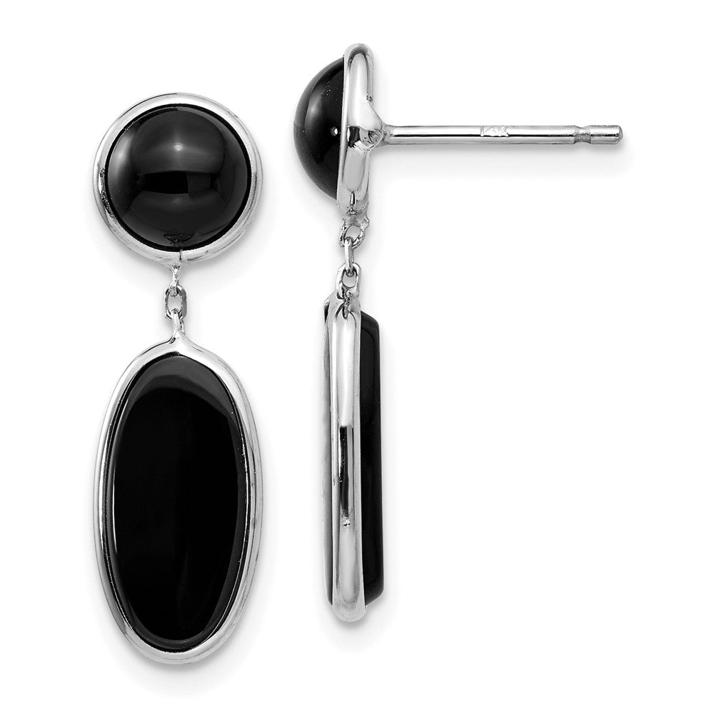14k White Gold Black Onyx Oval Dangle Post Earrings, 25 x 6 mm