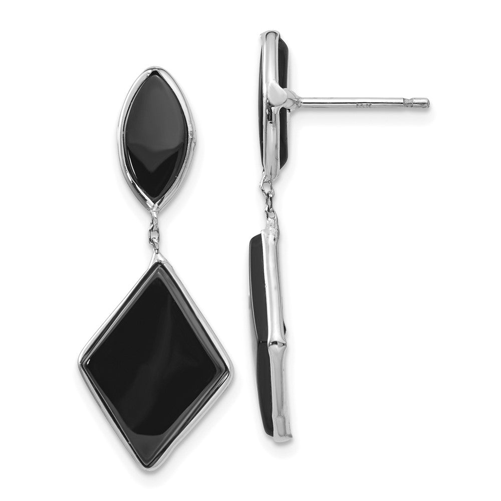 14k White Gold Black Onyx Dangle Post Earrings, 32 x 11 mm