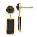 14k Black Onyx Rectangle Dangle Post Earrings, 25 x 7 mm