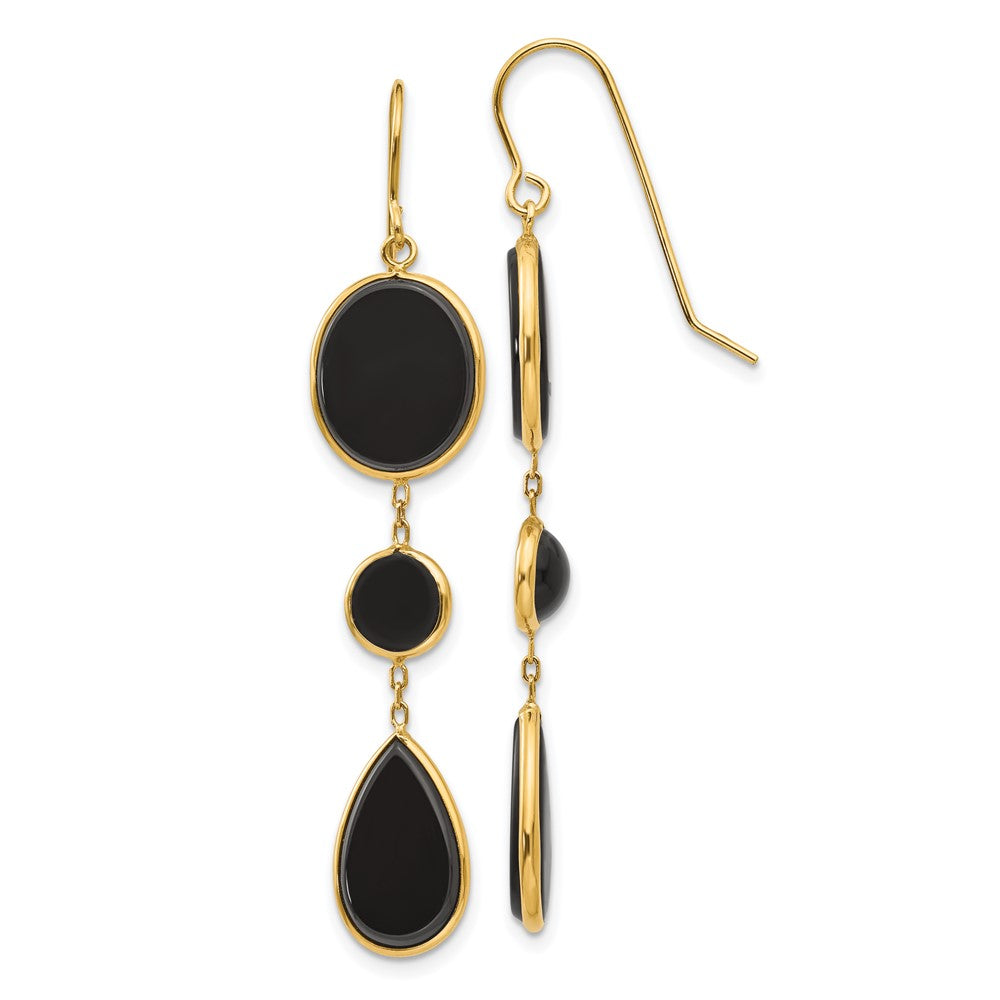 14k Black Onyx Geometric Dangle French Hook Earrings, 53 x 10 mm