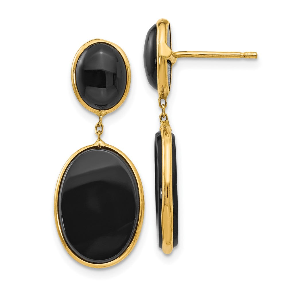 14k Black Onyx Oval Dangle Post Earrings, 31 x 11 mm