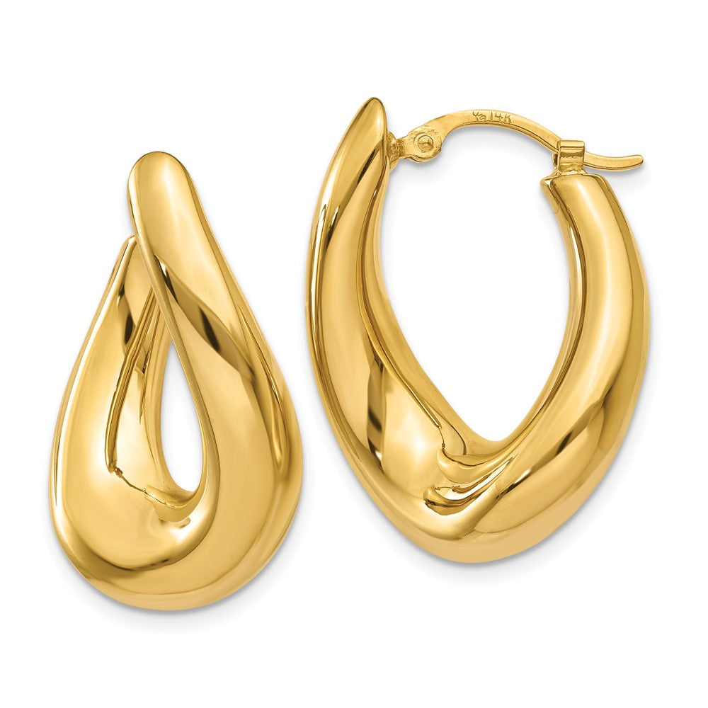 14k Twisted Oval Hoop Earrings, 23 x 9 mm