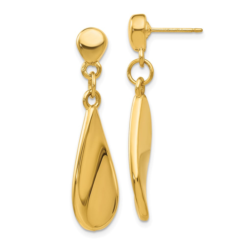 14k Curved Teardrop Dangle Post Earrings, 36 x 9 mm