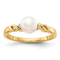 14k 6mm White Freshwater Cultured Pearl and Diamond Twist Ring, 0.011 ct, Size 7