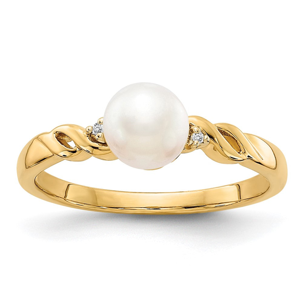 14k 6mm White Freshwater Cultured Pearl and Diamond Twist Ring, 0.011 ct, Size 7