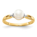 14k 6mm White Freshwater Cultured Pearl and Diamond Ring, 0.031 ct, Size 7