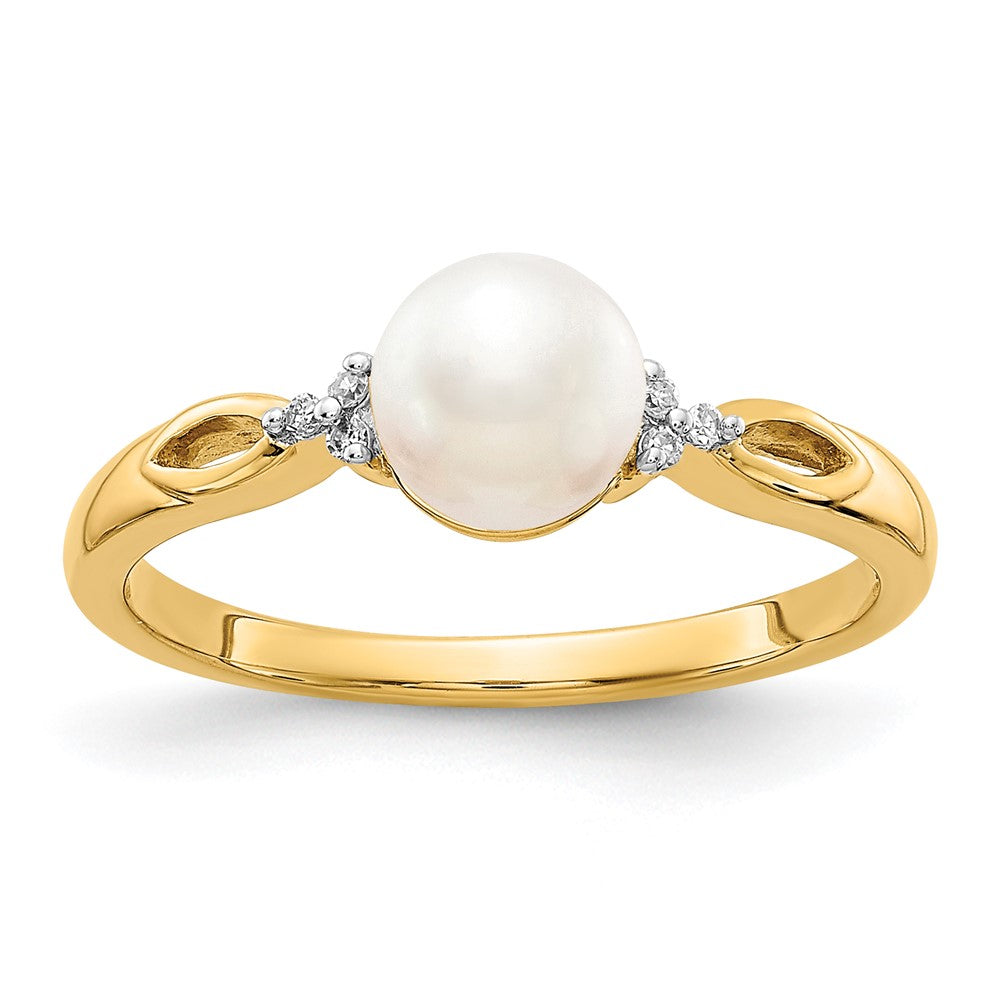 14k 6mm White Freshwater Cultured Pearl and Diamond Ring, 0.031 ct, Size 7