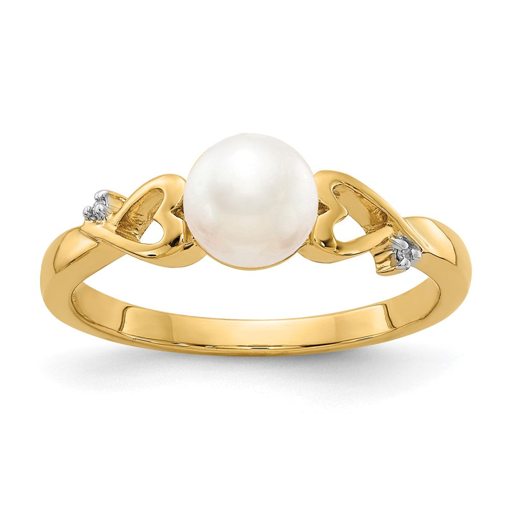 14k White Freshwater Cultured Pearl and Diamond Heart Ring, 1.606 ct, Size 7
