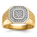 IB Goodman 14k and White Rhodium Micro Pave CZ Octagon and Greek Key Shank Mens Ring, Size 10