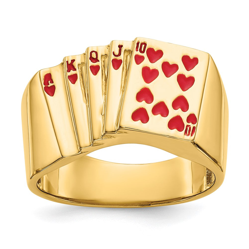 IB Goodman 14k Red Enameled Royal Flush in Hearts Mens Ring, Size 10
