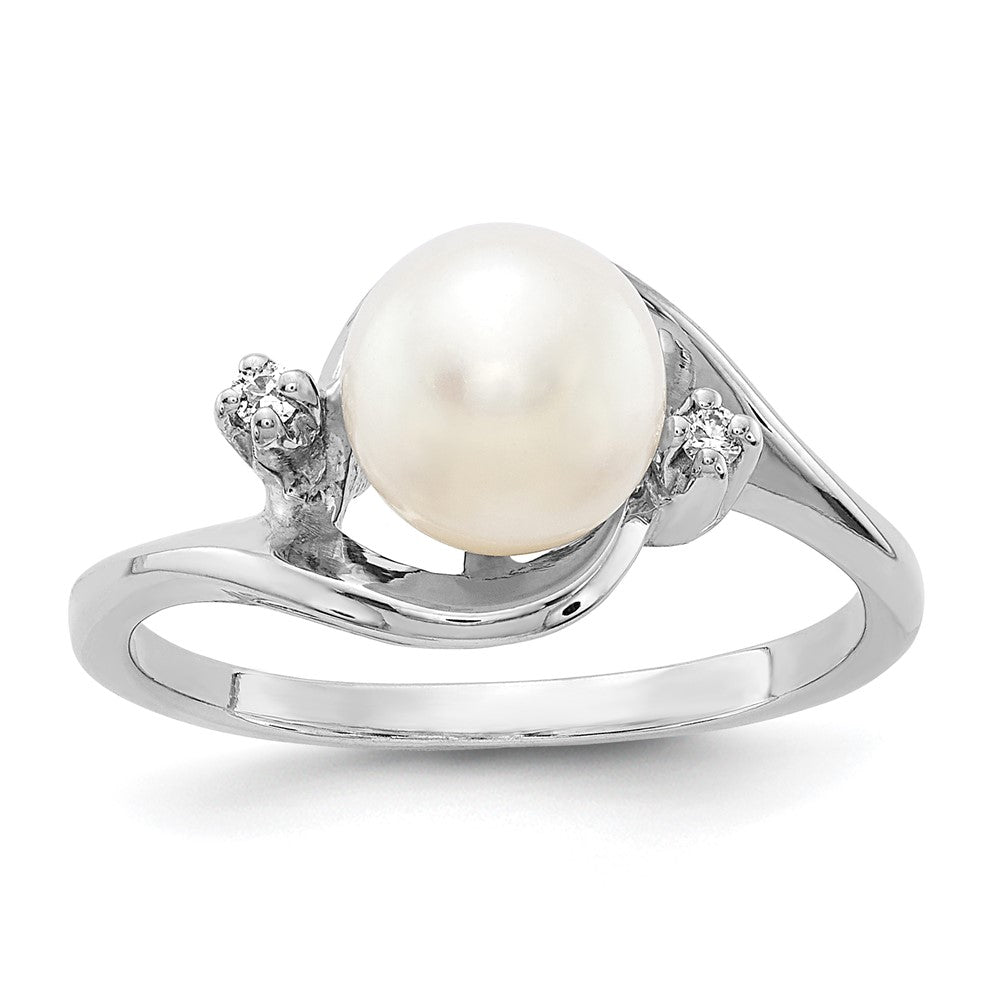 14k White Gold 7mm White Freshwater Cultured Pearl and A Diamond Ring, 0.024 ct, Size 6