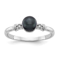 14k White Gold 5mm Black Freshwater Cultured Pearl and AAA Diamond Ring, 0.016 ct, Size 6