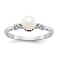 14k White Gold 5mm White Freshwater Cultured Pearl and VS Diamond Ring, 0.016 ct, Size 6