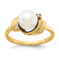 14k 7mm White Freshwater Cultured Pearl and AAA Diamond Ring, 0.024 ct, Size 6