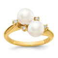 14k 6mm White Freshwater Cultured Two-Pearl and 1/20 carat AA Diamond Ring, 0.06 ct