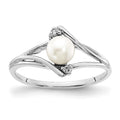 14k White Gold 5mm White Freshwater Cultured Pearl and AA Diamond Ring, 0.024 ct, Size 6