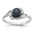14k White Gold 6mm Black Freshwater Cultured Pearl and 1/20 carat AAA Diamond Ring, 0.048 ct