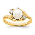 14k 6mm White Freshwater Cultured Pearl and 1/15 carat A Diamond Ring, 0.082 ct
