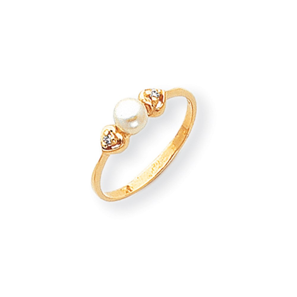 14k FW Cultured Pearl & Diamond Ring, 0.02 ct, Size 6