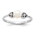 14k White Gold 4.5mm White Freshwater Cultured Pearl and VS Diamond Ring, 0.02 ct, Size 6