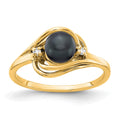 14k 5.5mm Black Freshwater Cultured Pearl and AAA Diamond Ring, 0.03 ct, Size 6