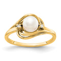 14k 5.5mm White Freshwater Cultured Pearl and AAA Diamond Ring, 0.03 ct, Size 6