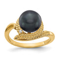 14k 8.5mm Black Freshwater Cultured Pearl and A Diamond Ring, 0.01 ct, Size 6