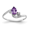 14k White Gold 6x4mm Pear Amethyst and AA Diamond Bypass Ring, 0.41 ct
