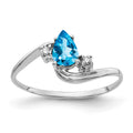 14k White Gold 6x4mm Pear Blue Topaz and AA Diamond Bypass Ring, 0.53 ct