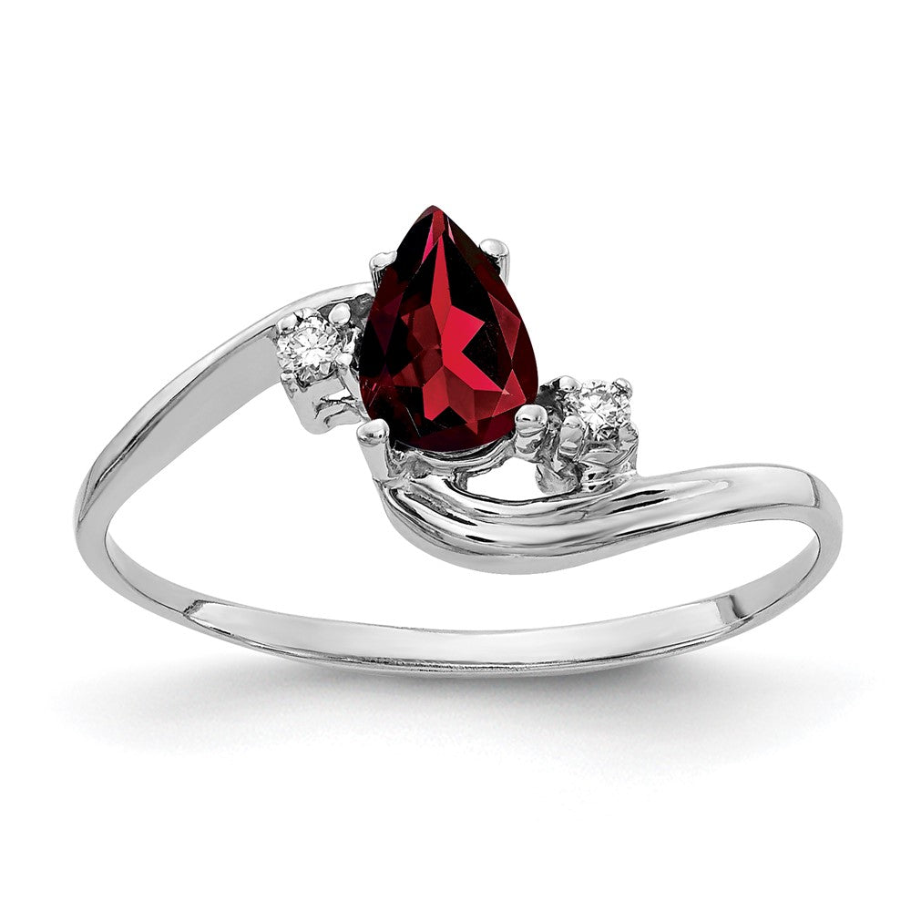 14k White Gold 6x4mm Pear Garnet and A Diamond Bypass Ring, 0.55 ct