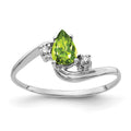 14k White Gold 6x4mm Pear Peridot and VS Diamond Bypass Ring, 0.43 ct