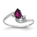 14k White Gold 6x4mm Pear Rhodolite Garnet and AA Diamond Bypass Ring, 0.53 ct