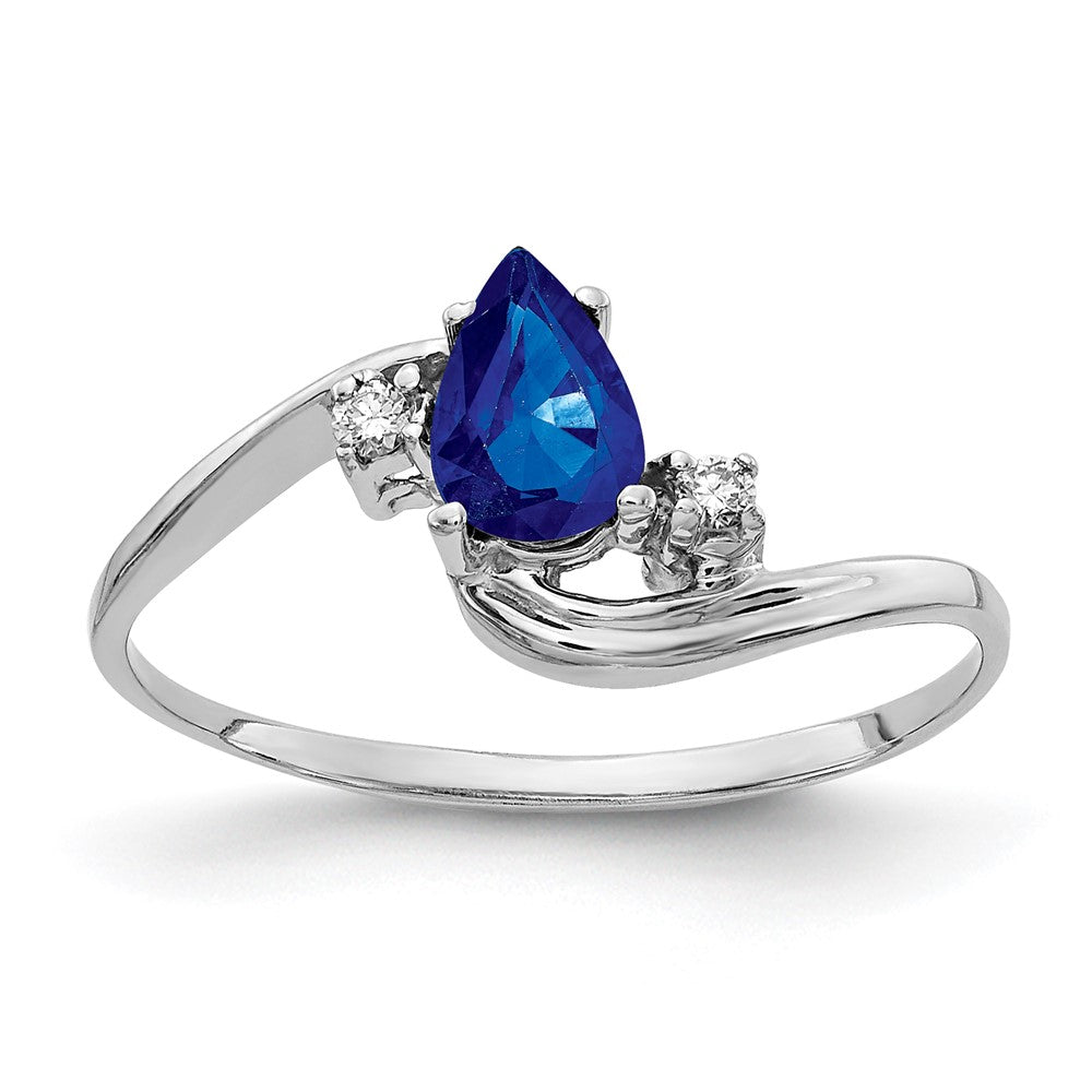 14k White Gold 6x4mm Pear Sapphire AA Diamond ring, 0.58 ct